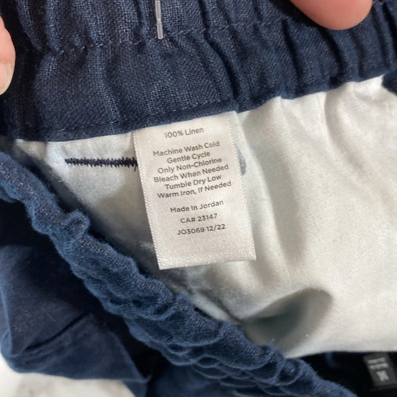 Talbots Pants Womens Medium Blue Wide Leg Capri Cropped Pull On 100% Linen - Picture 10 of 10